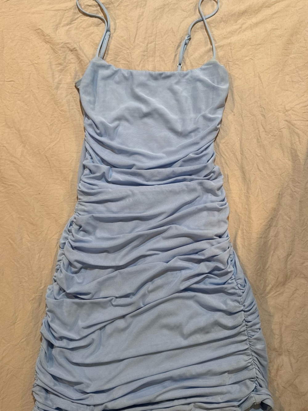 Lucy in the Sky Powder Blue Ruched Spaghetti Strap Mini Dress